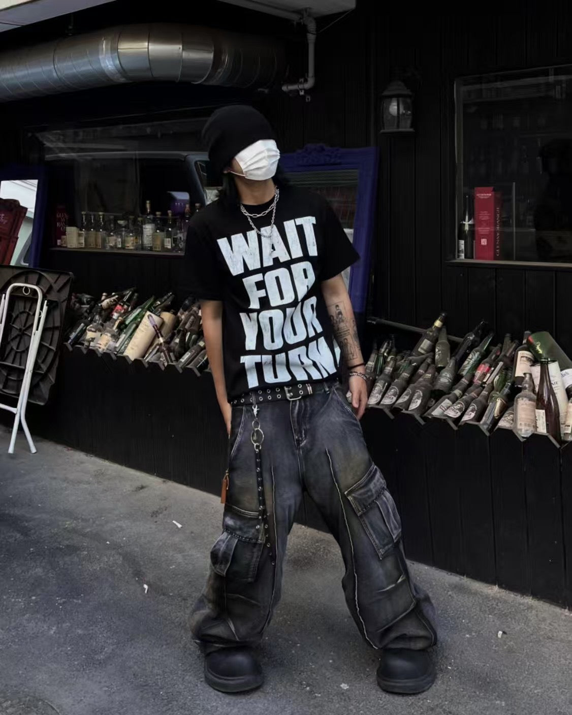 【Unisex】重工水洗牛仔寬褲 Washed Denim Baggy Jeans