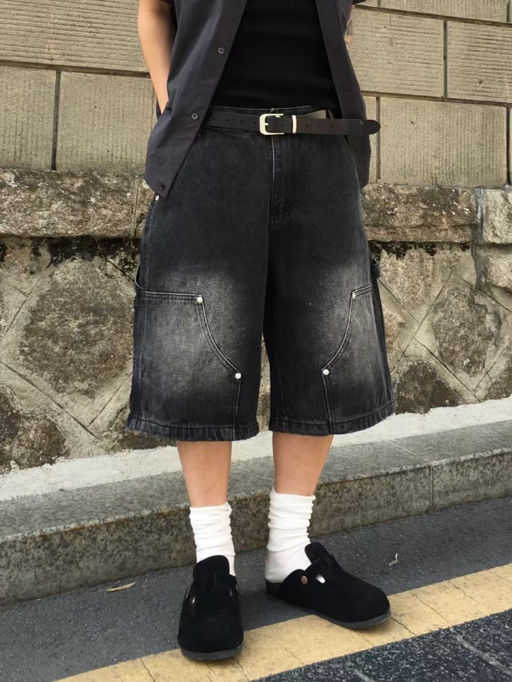 【Unisex】反轉口袋牛仔五分短褲 Reverse Pocket Denim Shorts