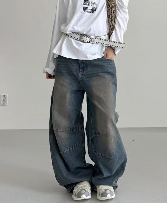 【Unisex】低腰水洗牛仔寬褲 Low-rise Washed Denim Wide pants