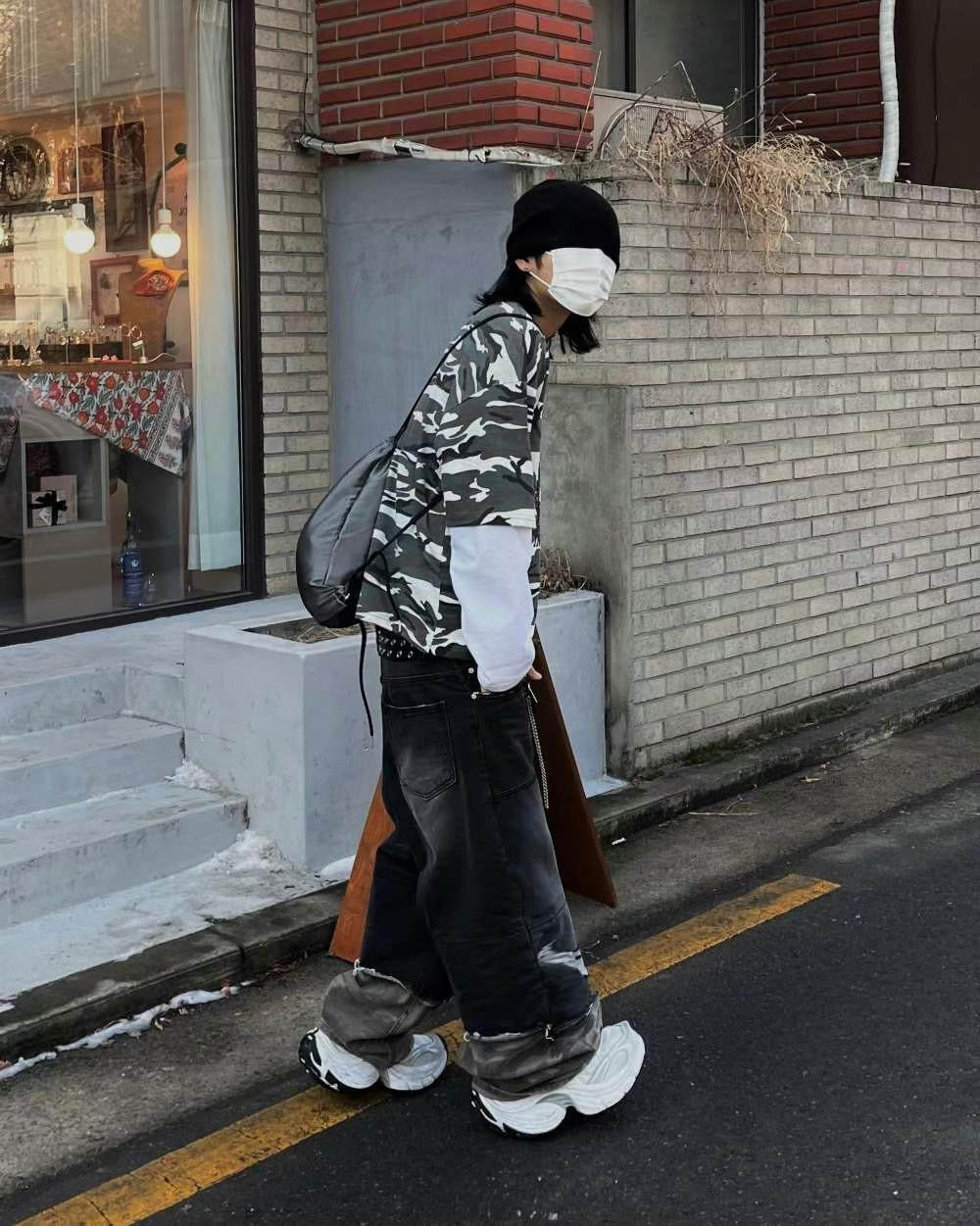 【Unisex】迷彩拼接牛仔寬褲 Camouflage Patchwork Denim Wide Pants
