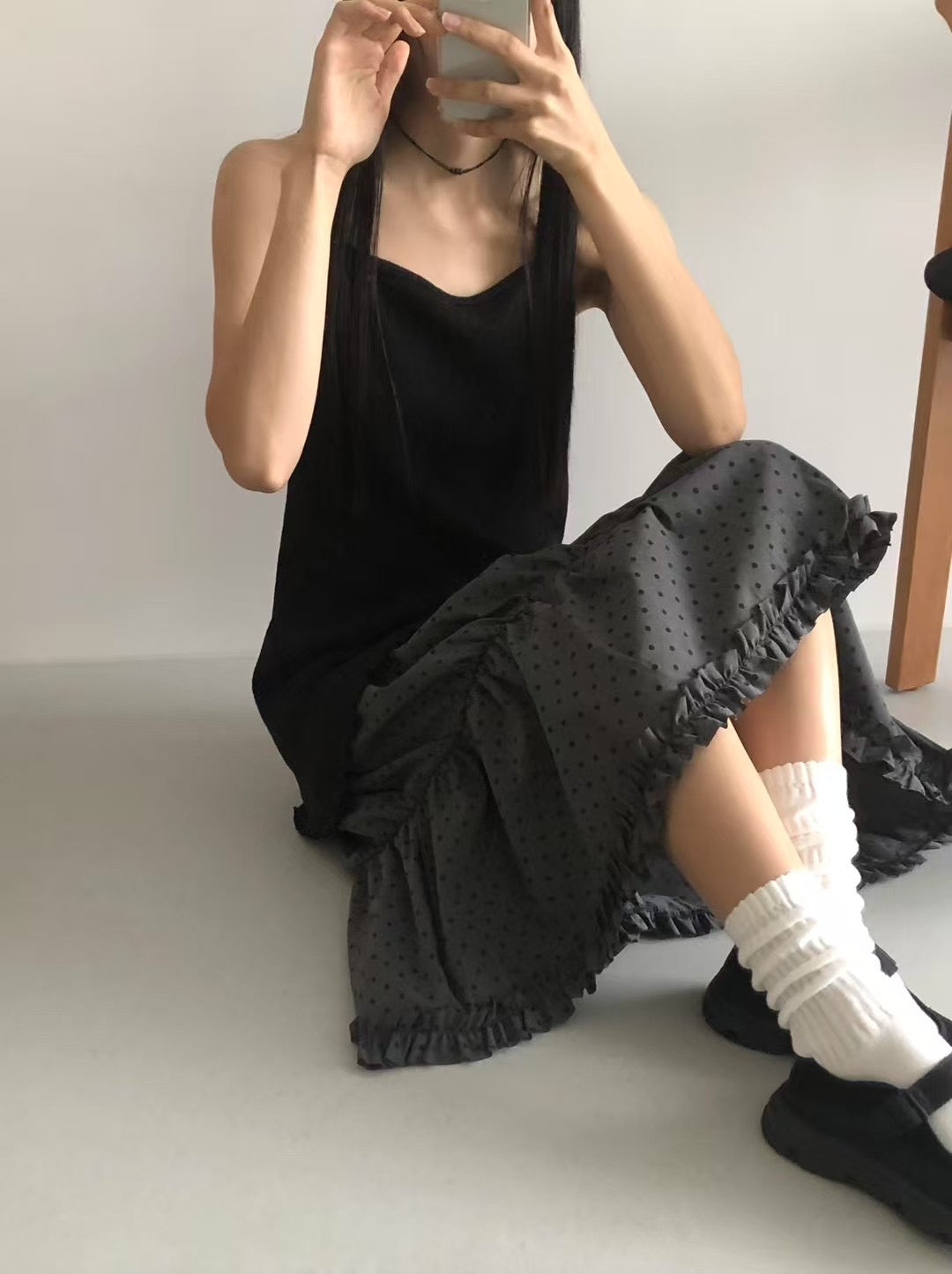 復古波點蛋糕長裙 Retro Polka Dot Maxi Skirt
