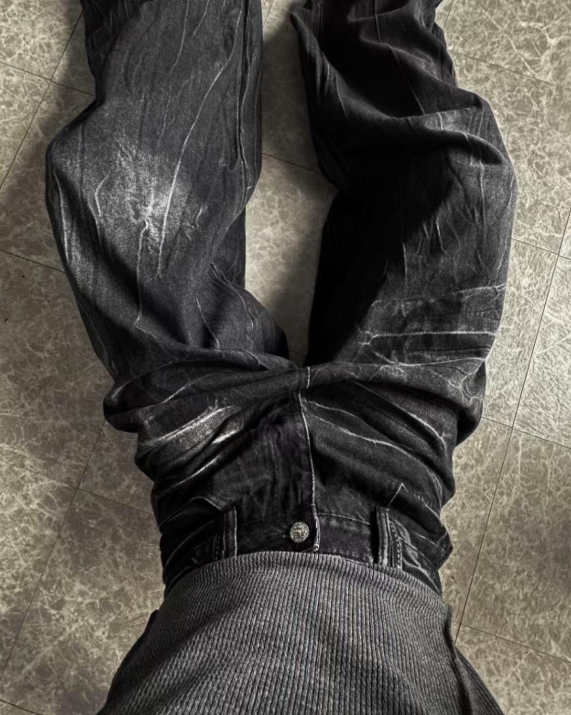 【Unisex】黑色水洗牛仔寬褲 Black Washed Denim Wide Pants