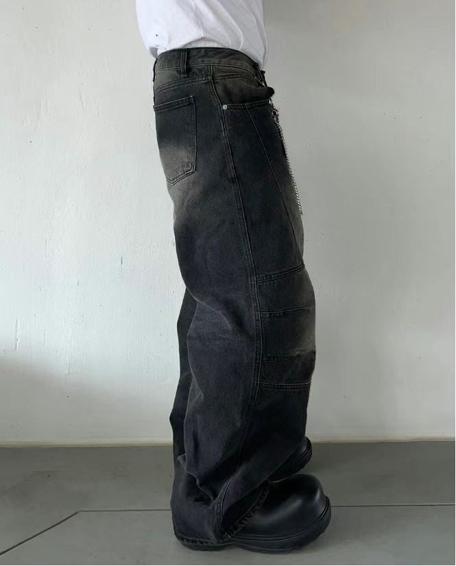 【Unisex】切口牛仔寬褲 Incisional Denim Pants