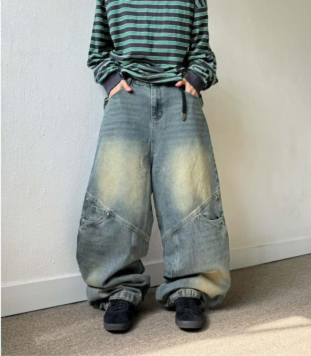 【Unisex】雙重口袋牛仔寬褲 Double Pocket Beggy Jeans