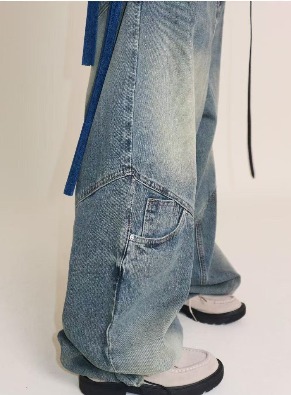 【Unisex】雙重口袋牛仔寬褲 Double Pocket Beggy Jeans