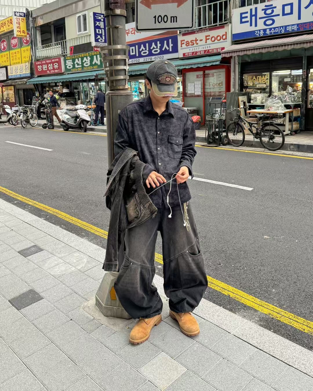【Unisex】雙重口袋牛仔寬褲 Double Pocket Beggy Jeans