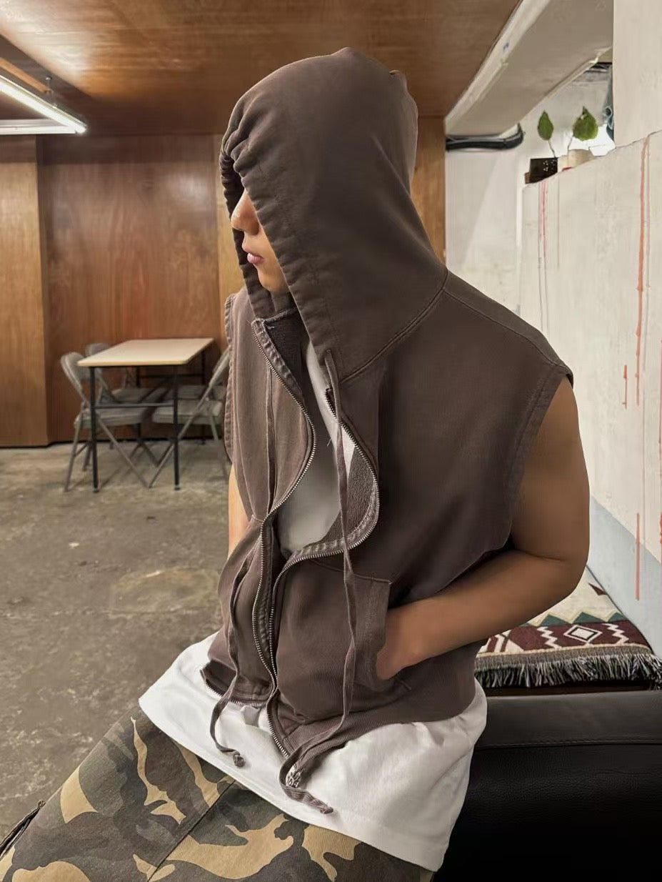 【Unisex】拉鍊連帽衛衣背心 Zip-up Hooded Sweatshirt Vest
