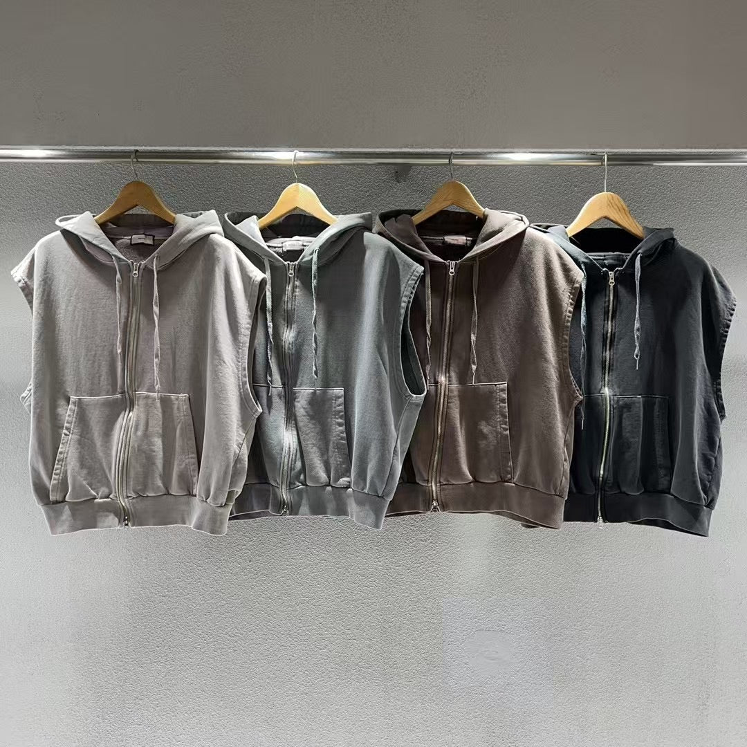 【Unisex】拉鍊連帽衛衣背心 Zip-up Hooded Sweatshirt Vest