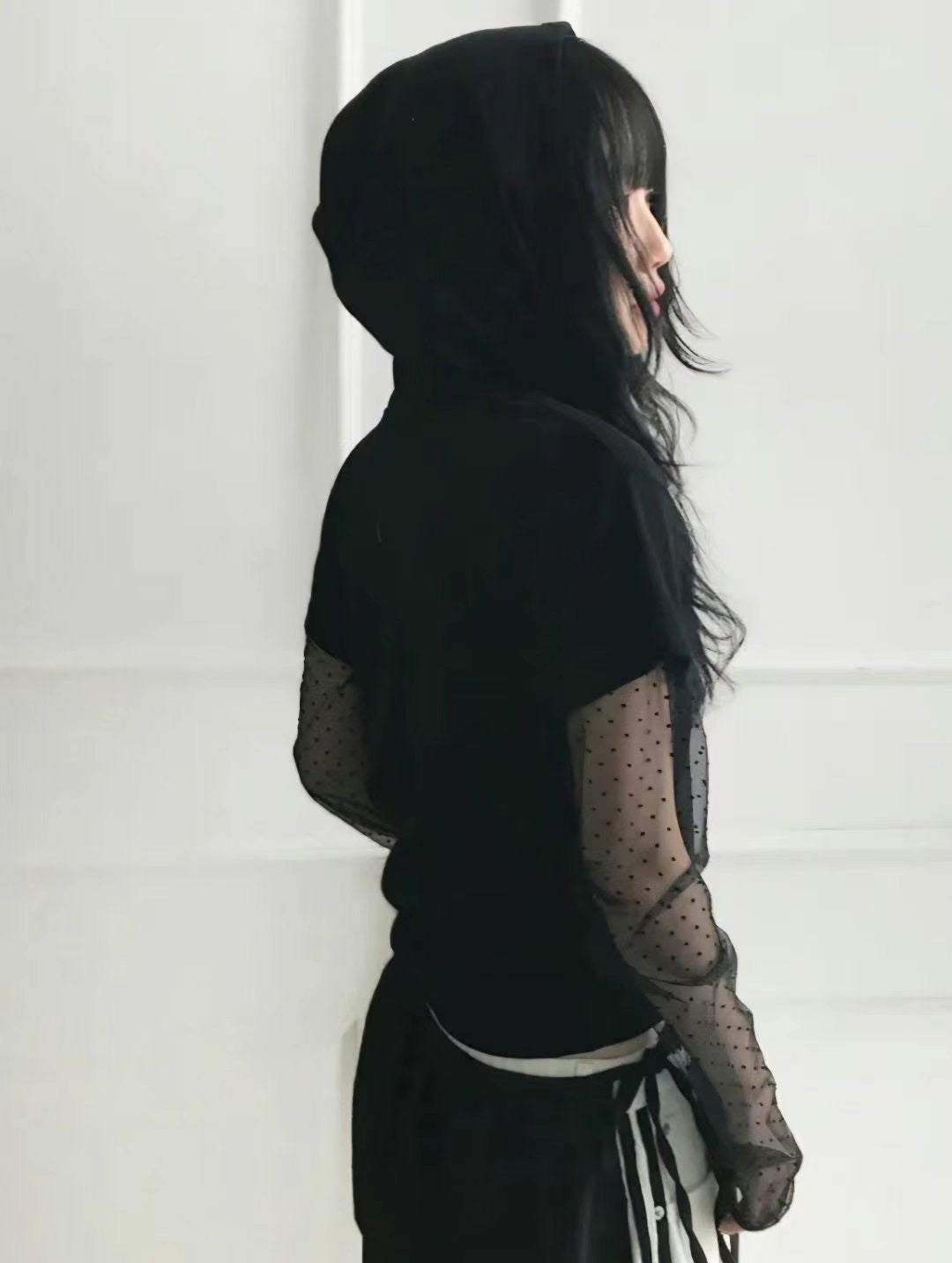 假兩件蕾絲打底短袖衛衣 Mock Two-piece Lace Bottom Short-sleeved Sweatshirt