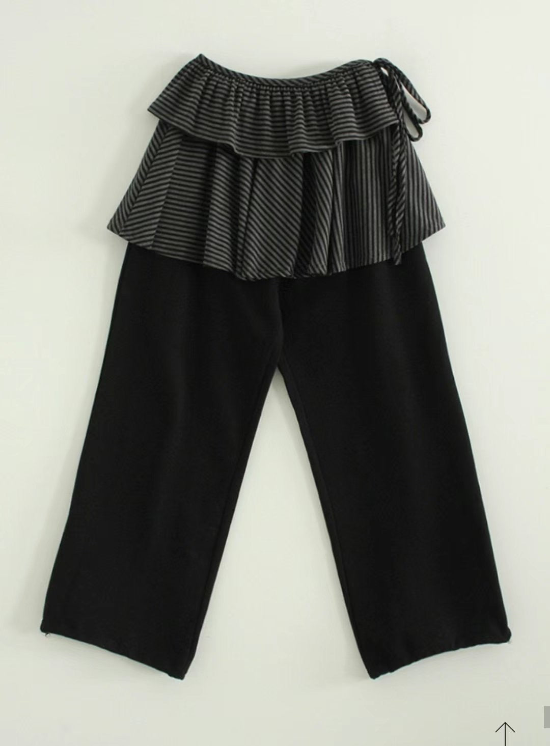 可拆除條紋裙擺寬褲 Striped Wide Pants With Detachable Hem