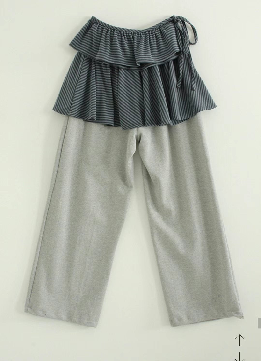 可拆除條紋裙擺寬褲 Striped Wide Pants With Detachable Hem