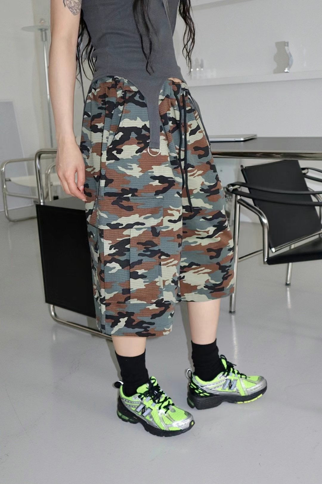 【Unisex】迷彩五分褲