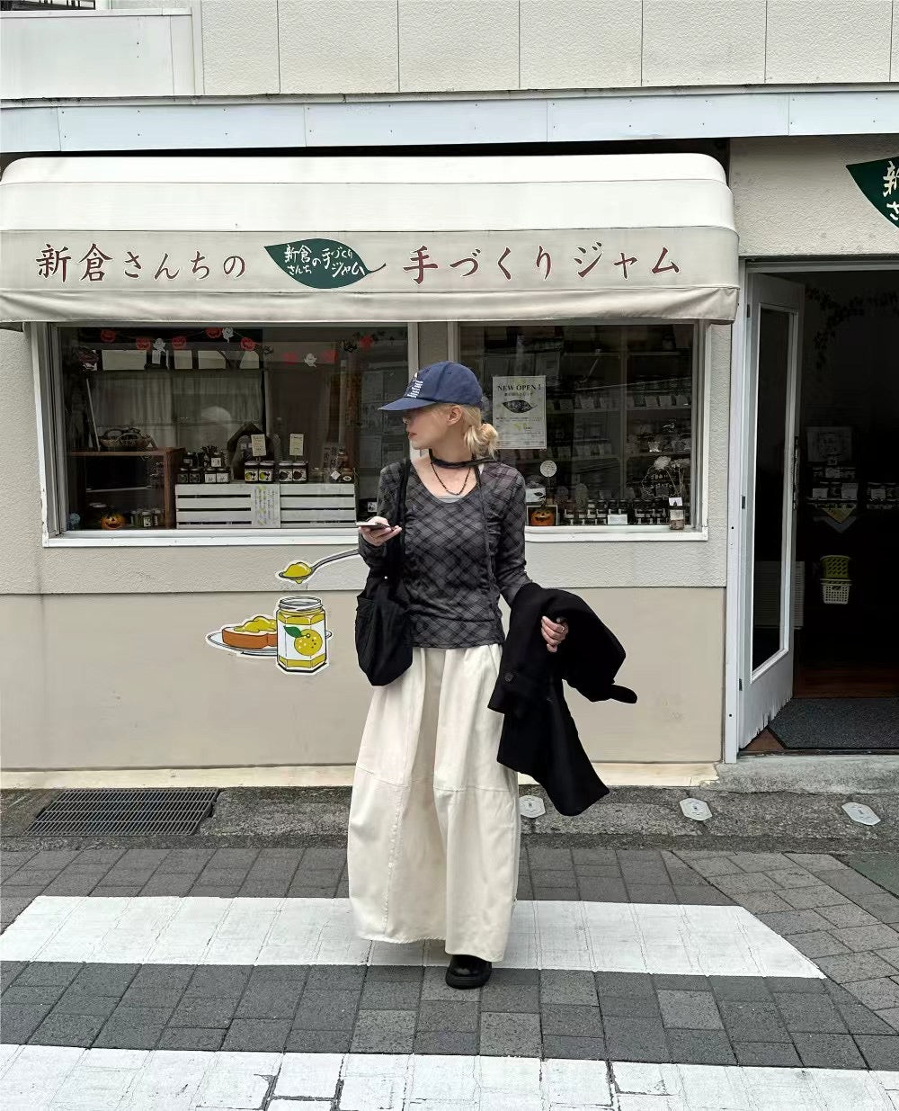 掛頸格仔長袖上衣 Halter Neck Check Long Sleeve Top