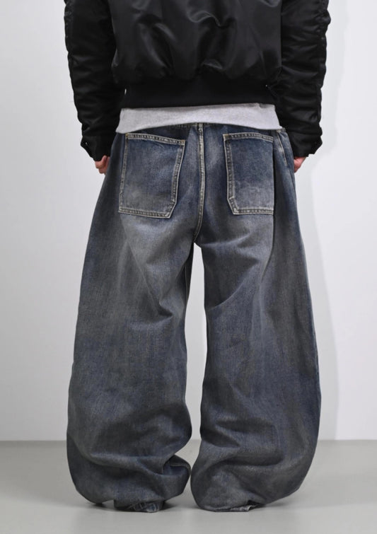 【Unisex】水洗牛仔寬褲 Washed Wide Denim Pants