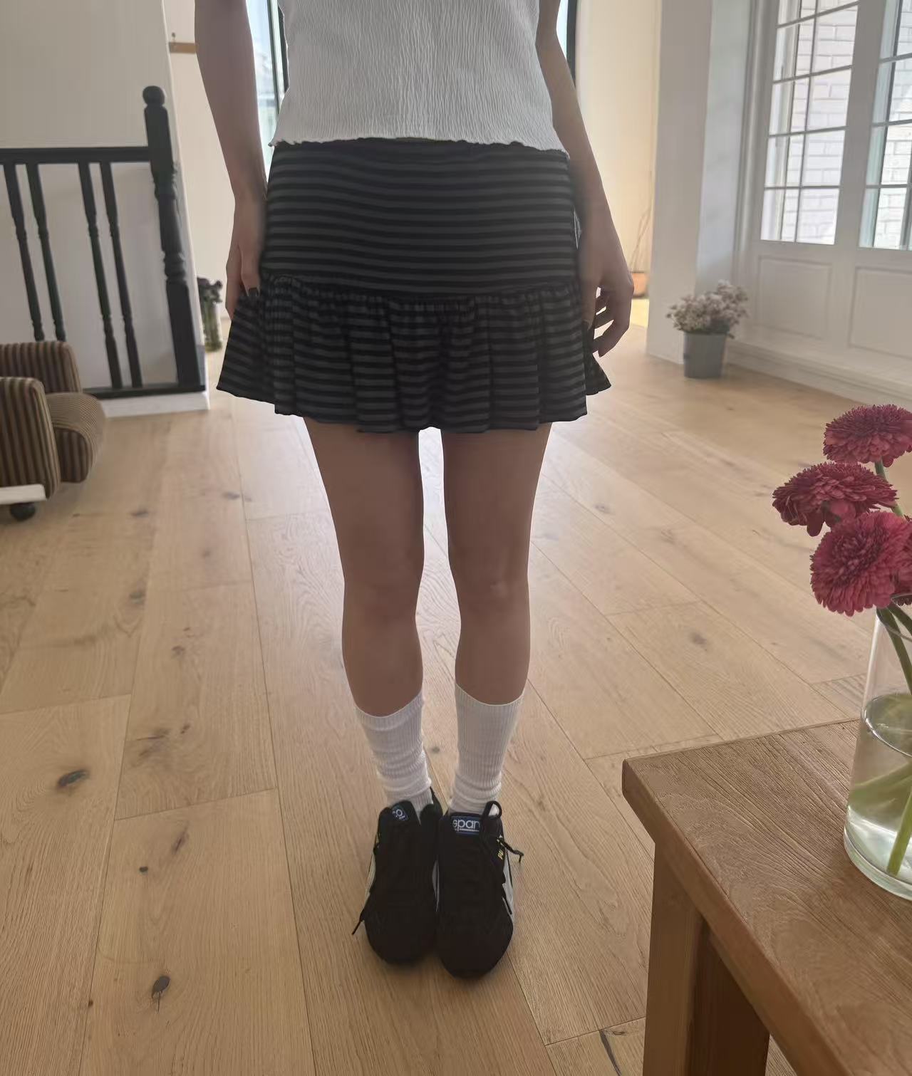復古條紋皺摺短裙 Vintage Striped Pleated Skirt