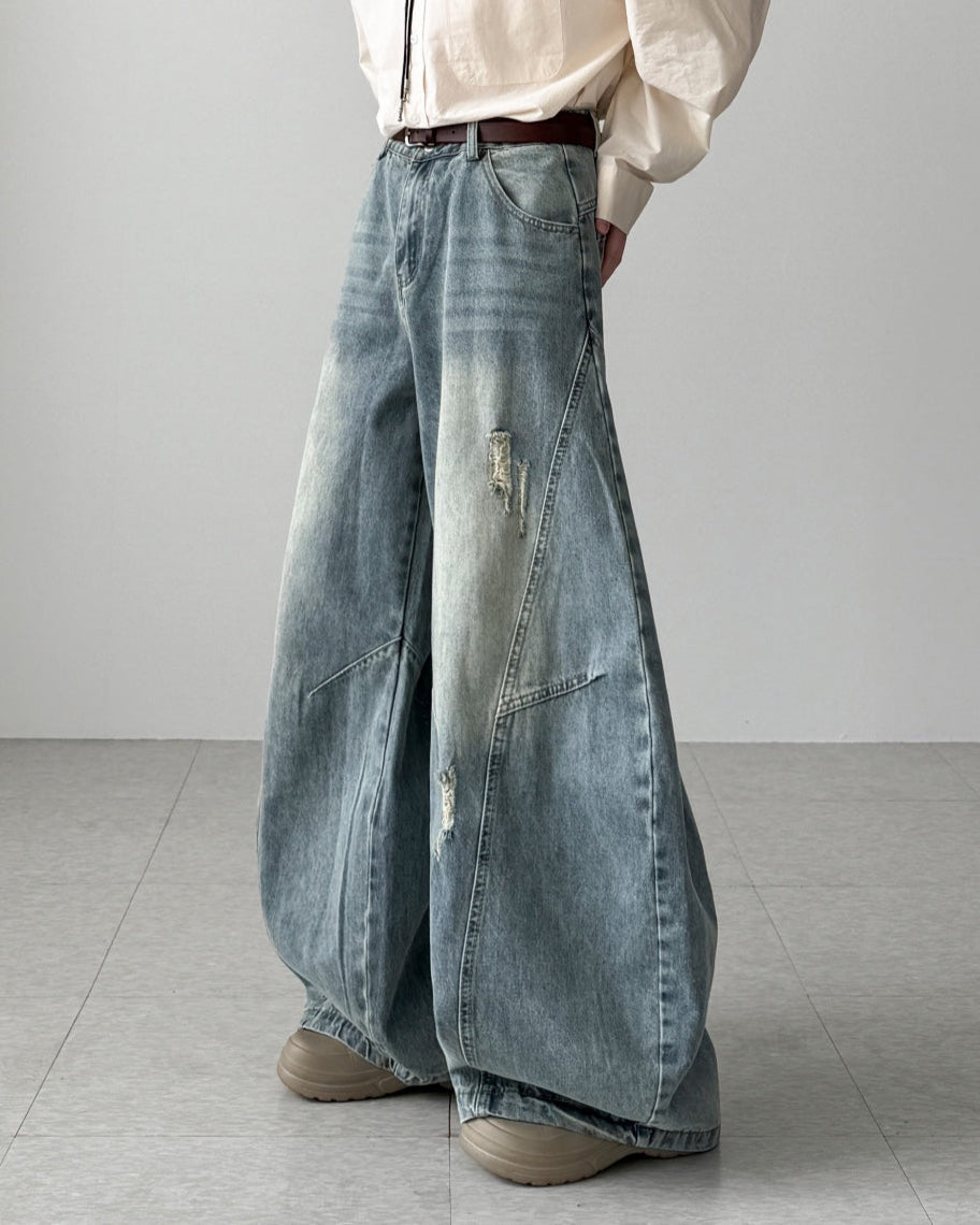 【Unisex】水洗彎刀牛仔褲 Washed High-rise Barrel-leg Jeans