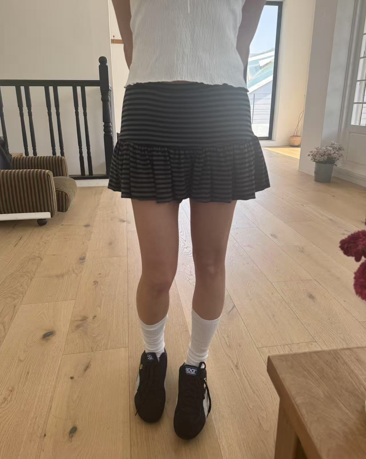 復古條紋皺摺短裙 Vintage Striped Pleated Skirt