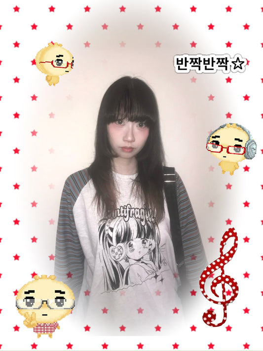 少女印花條紋長袖 Girls Print Striped Long Sleeves