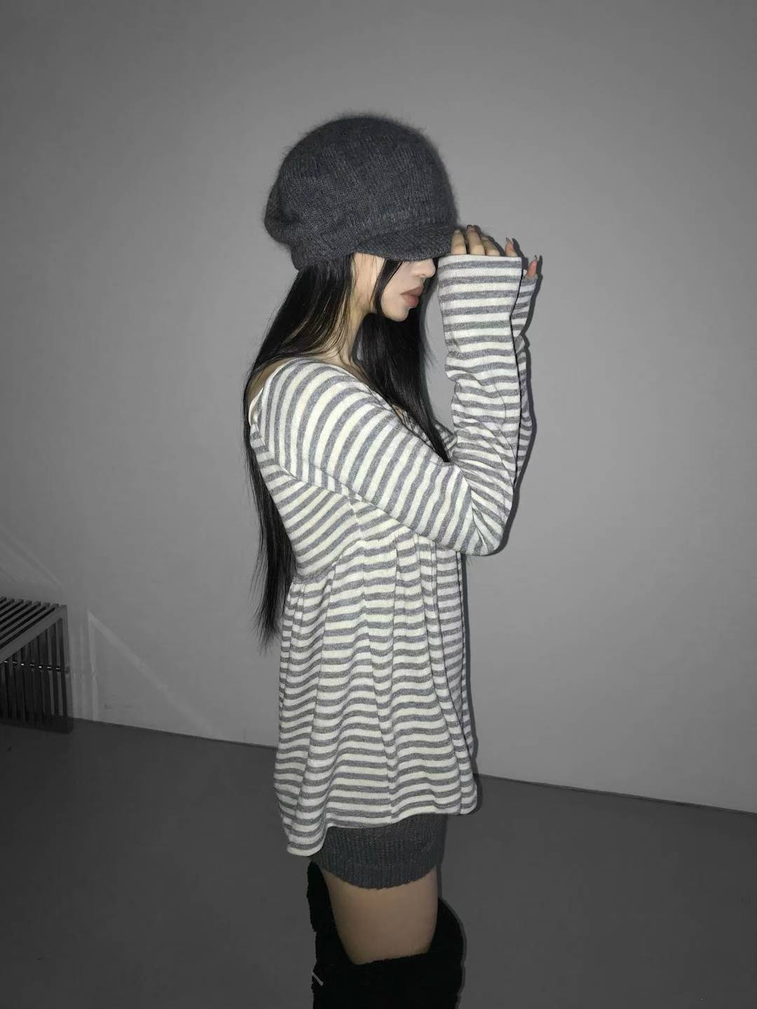 蝴蝶結條紋一字肩 Striped Off-Shoulder Bow Top
