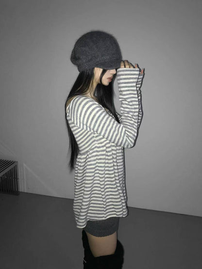 蝴蝶結條紋一字肩 Striped Off-Shoulder Bow Top