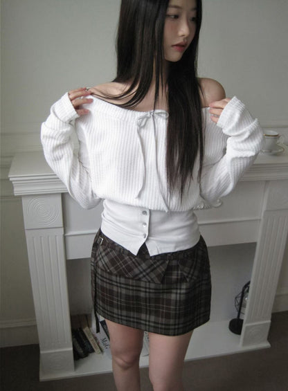 針織修身一字肩 Knit Off-Shoulder Fitted Top
