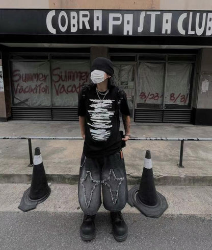 【Unisex】十字星牛仔五分褲 Cross Star Denim Pants