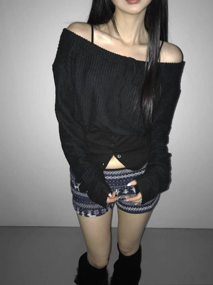 針織修身一字肩 Knit Off-Shoulder Fitted Top