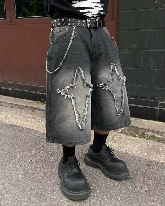 【Unisex】十字星牛仔五分褲 Cross Star Denim Pants