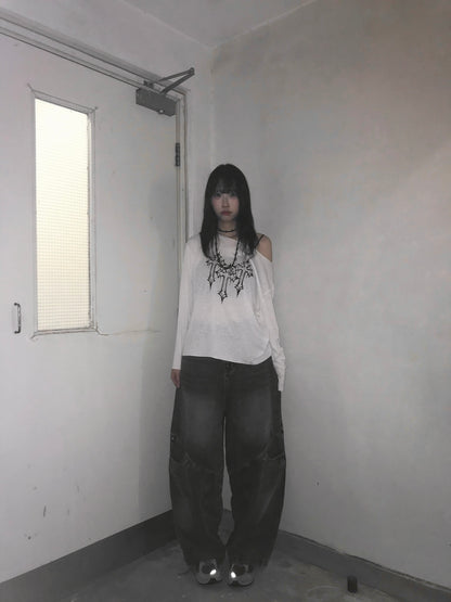 【Unisex】雙重口袋牛仔寬褲 Double Pocket Beggy Jeans
