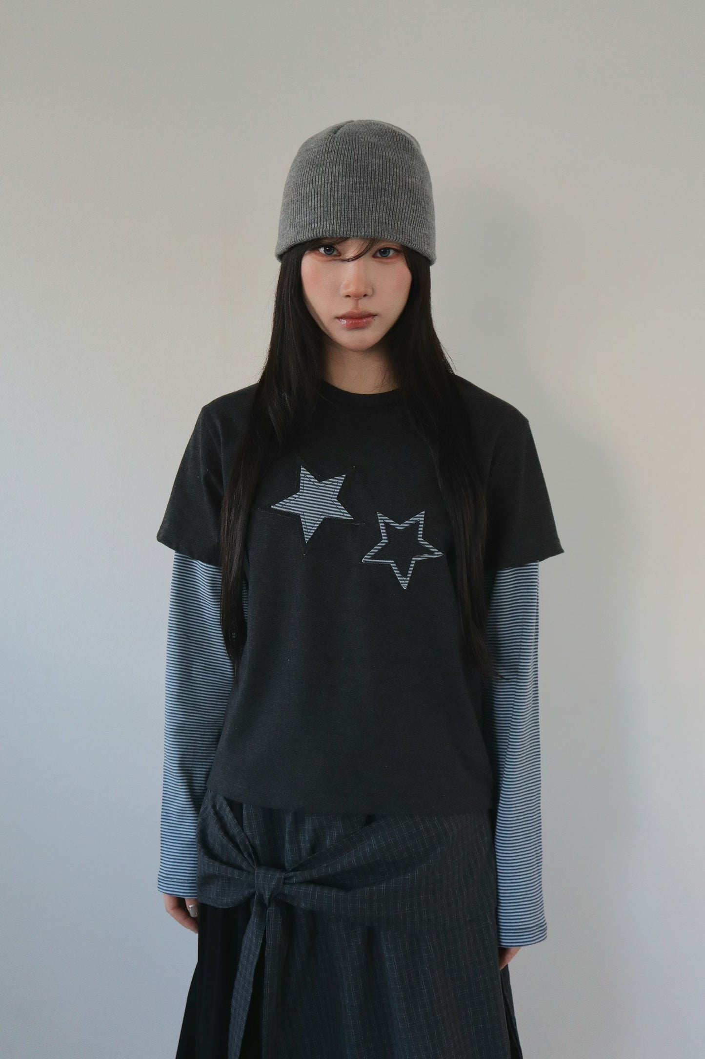 星星條紋假兩件上衣 Star Striped Faux Two-Piece Top