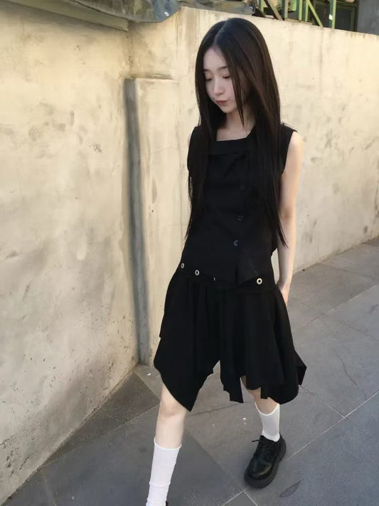 不對稱鈕扣中裙 Asymmetrical Buttoned Midi Skirt