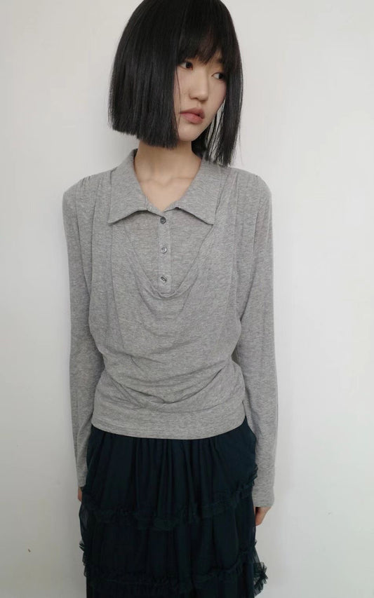 蕩領鈕扣長袖上衣 Cowl NecK Long-Sleeved Button top