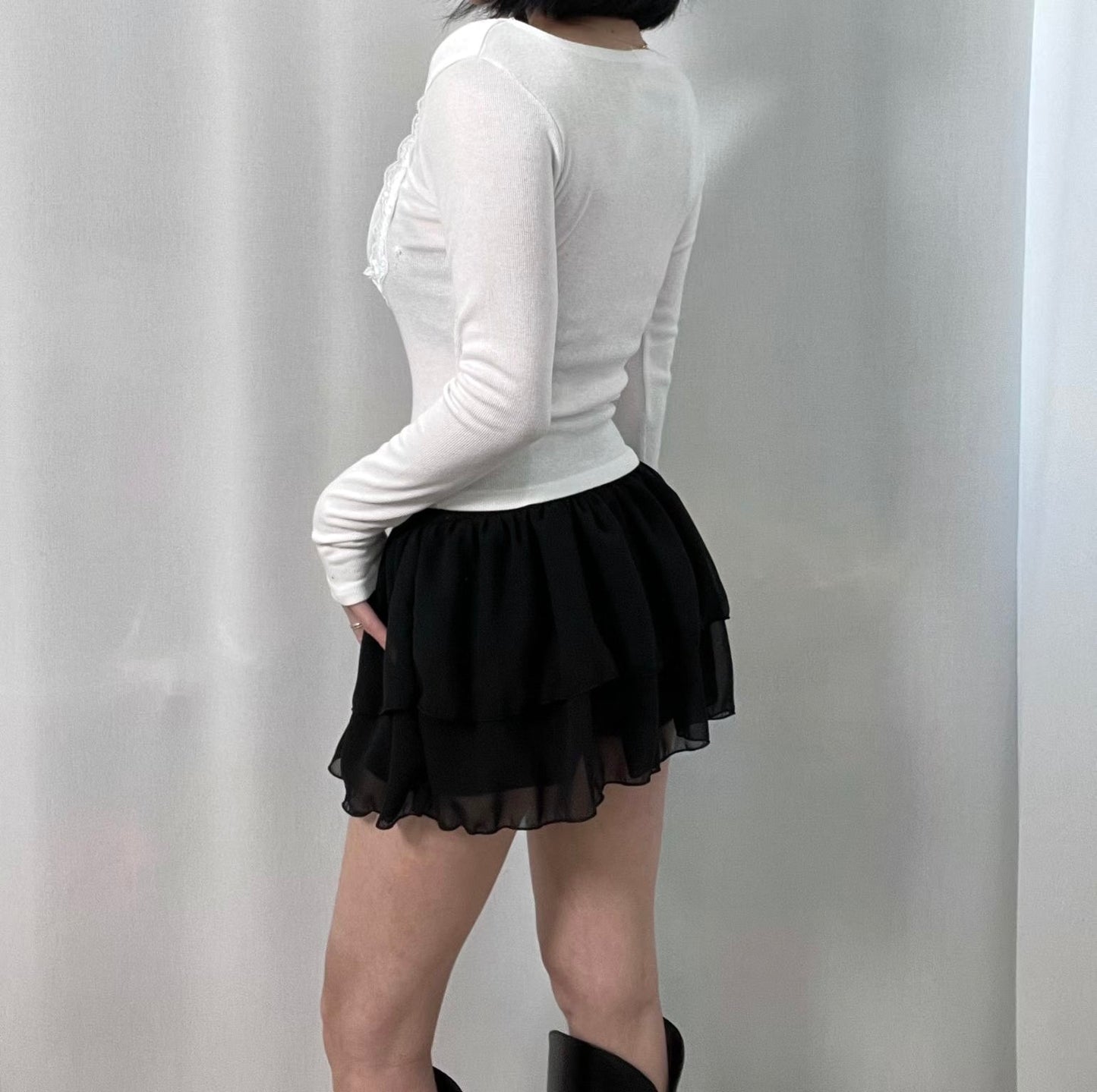 皺摺蕾絲方領上衣 Pleated Lace Square Neck Top