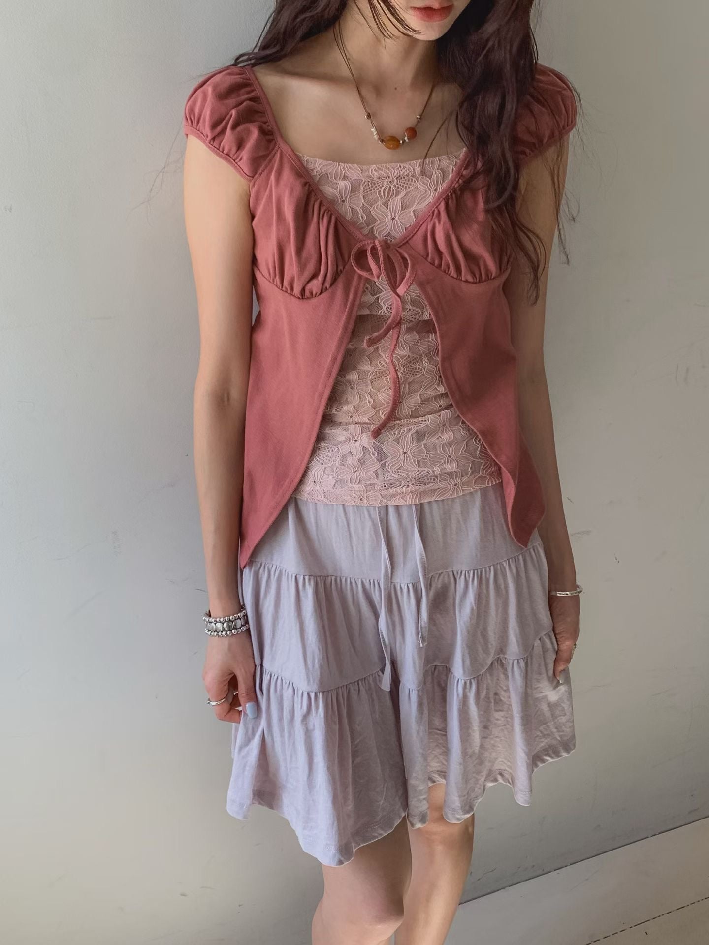 蕾絲透膚短袖 Mesh Lace Short Sleeve Blouse