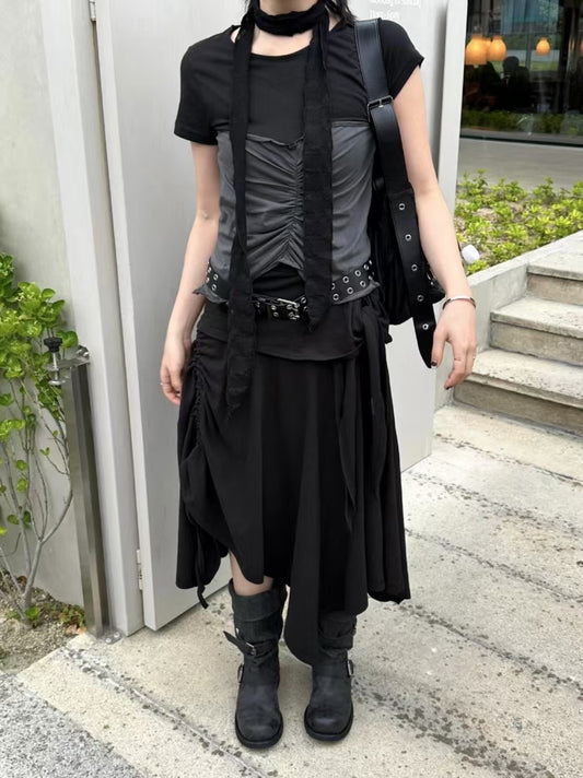 不規則抽繩中裙 Irregular Drawstring Midi Skirt