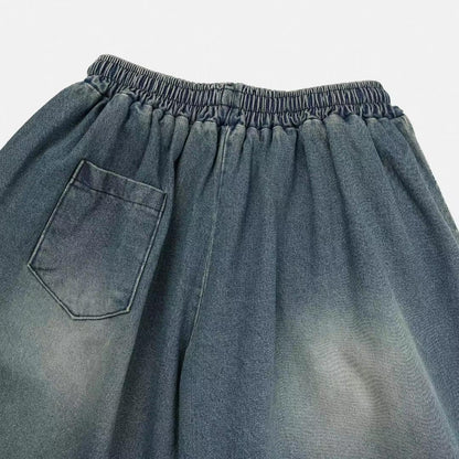 【Unisex】牛仔毛邊五分中褲 Denim Raw-edge Cropped Trousers