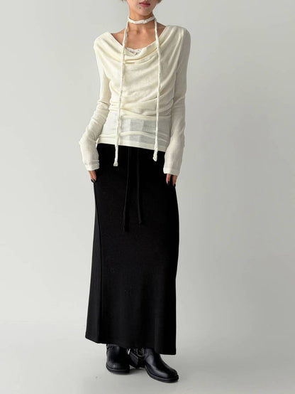 蕾絲蕩領掛頸長袖 Lace halter-neck long-sleeve top