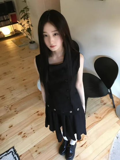 不對稱鈕扣中裙 Asymmetrical Buttoned Midi Skirt