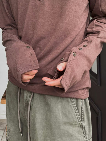 【Unisex】鈕扣寬鬆長袖上衣 Button Loose Long Sleeve Top