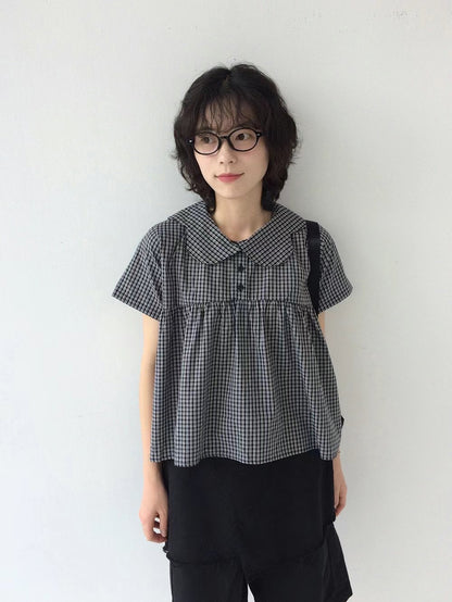 娃娃領格仔襯衫 Doll Collar Checked Shirt