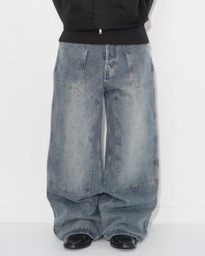 【Unisex】寬腿拼接牛仔褲 Wide Leg Patchwork Denim Pants