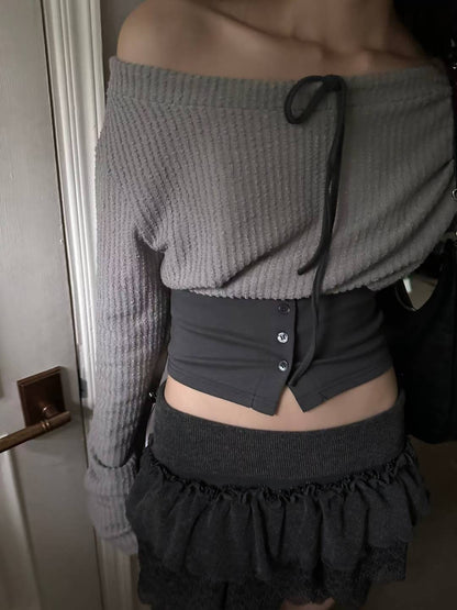 針織修身一字肩 Knit Off-Shoulder Fitted Top