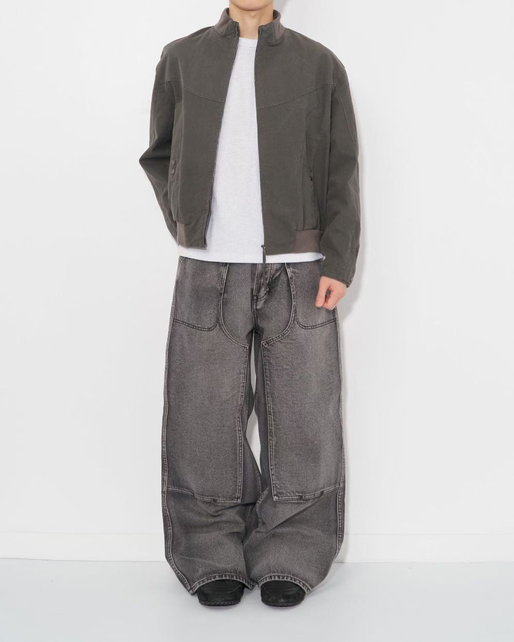 【Unisex】寬腿拼接牛仔褲 Wide Leg Patchwork Denim Pants