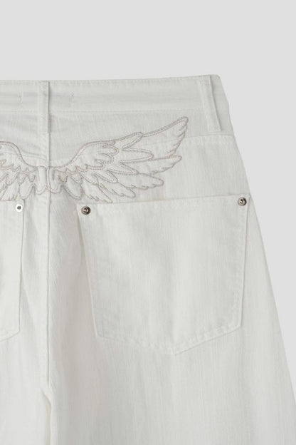 天使翅膀刺繡彎刀褲 Angel Wings Embroidery Wide Pants