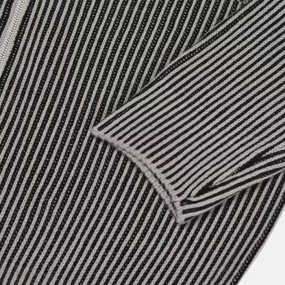 【Unisex】條紋雙拉鍊針織外套 Striped Double-Zip Knit Jacket