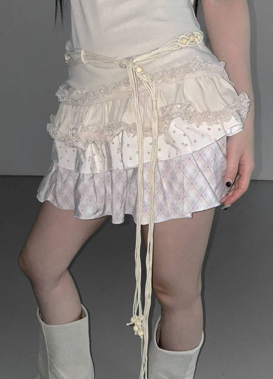 格紋碎花拼接蛋糕裙 Plaid Floral Patchwork Cake Skirt