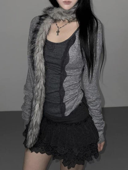 蕾絲玫瑰修身上衣 Rose Lace Slim Fit Top