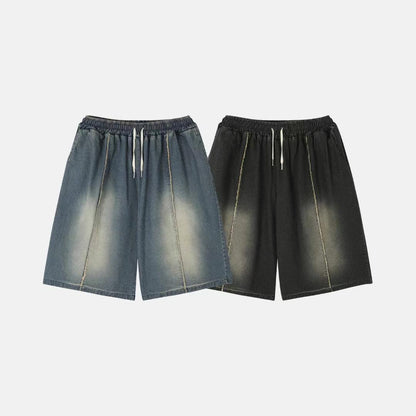 【Unisex】牛仔毛邊五分中褲 Denim Raw-edge Cropped Trousers