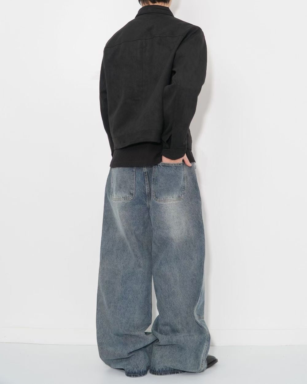 【Unisex】寬腿拼接牛仔褲 Wide Leg Patchwork Denim Pants