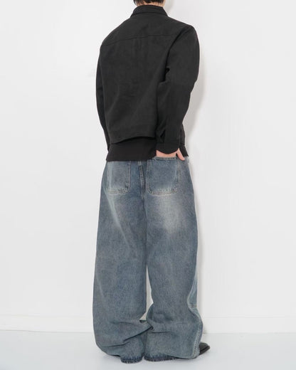 【Unisex】寬腿拼接牛仔褲 Wide Leg Patchwork Denim Pants